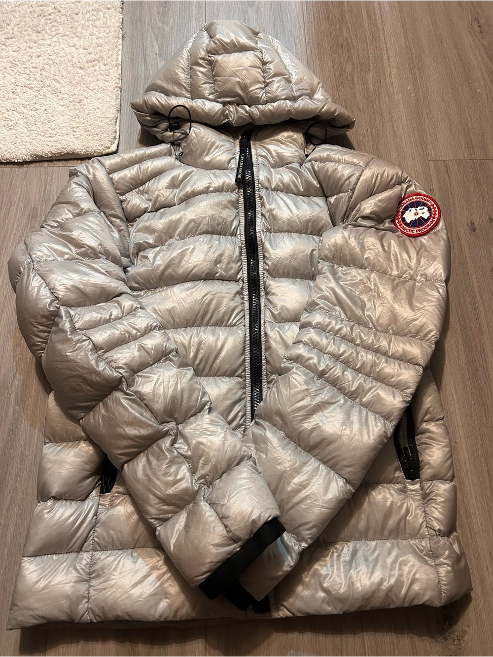 Canada Goose Silver Hooded Packable Puffer Jacket